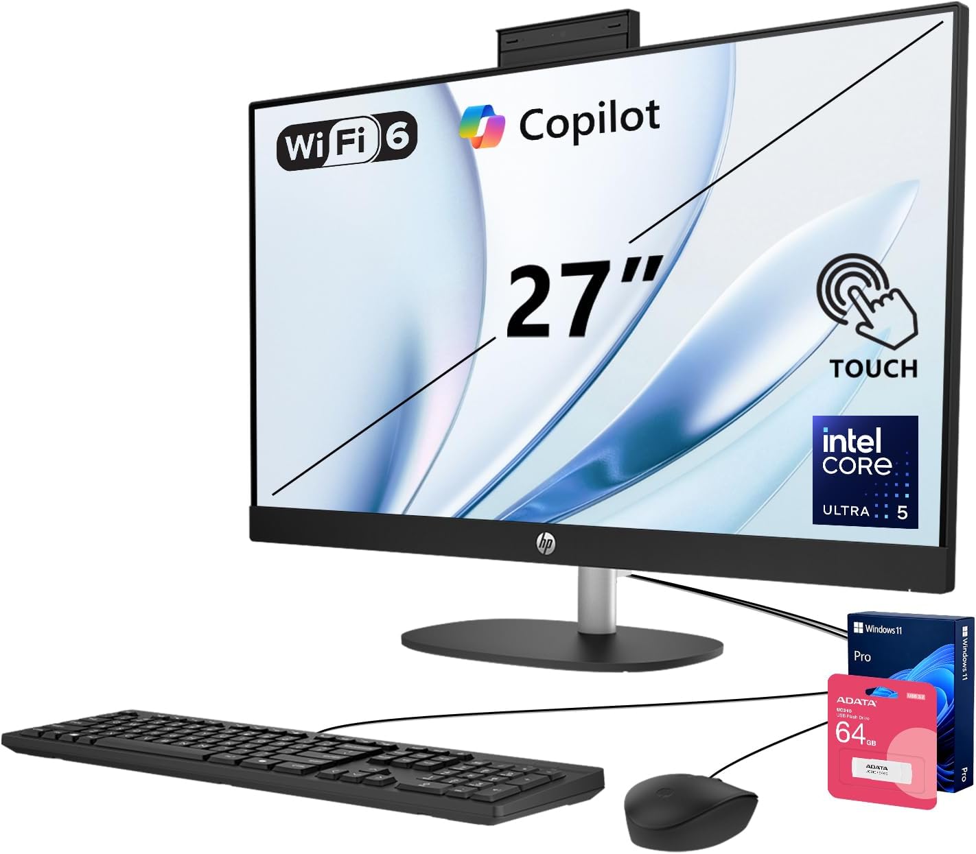 HP 27" FHD Touchscreen All-in-One Desktop, Intel Core Ultra 5 225U (AI Powered), 16GB DDR5...