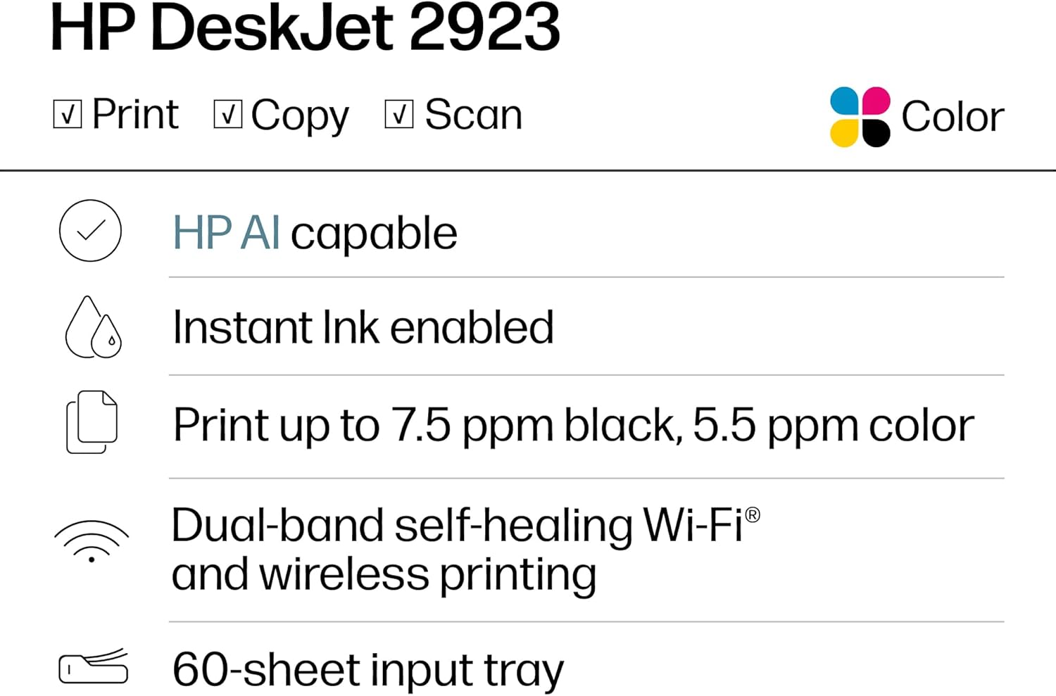 HP DeskJet 2923 Wireless All-in-One Color Inkjet Printer, Scanner, Copier, 6 Month Trial of... image