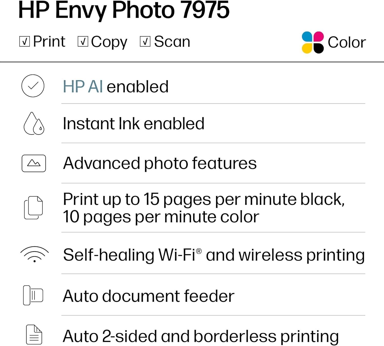 HP Envy Photo 7975 Wireless Color Inkjet Photo Printer, Print, scan, Copy, Easy Setup... image