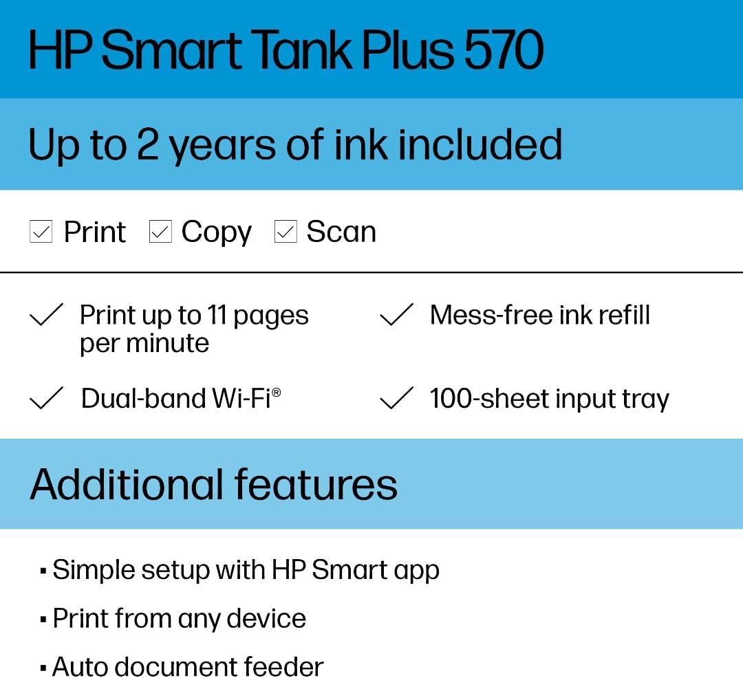 HP Smart Tank Plus 570 Wireless All-in-One Ink Tank Printer with up to 2 Years of Ink... image