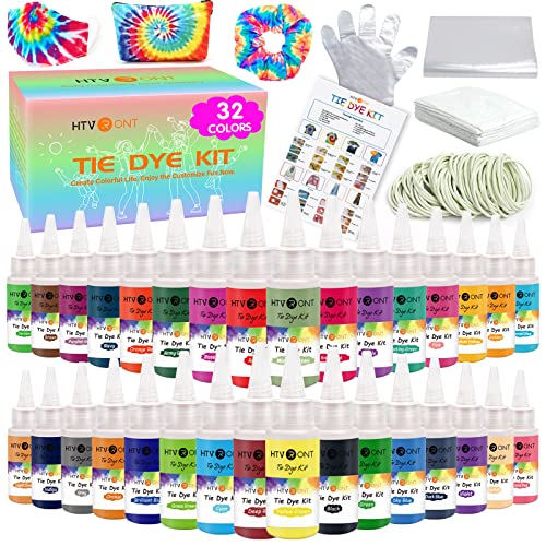 HTVRONT Tie Dye Kit - 32 Vibrant Colors Pre-Filled Bottles Tyedyedye Kit, Permanent...
