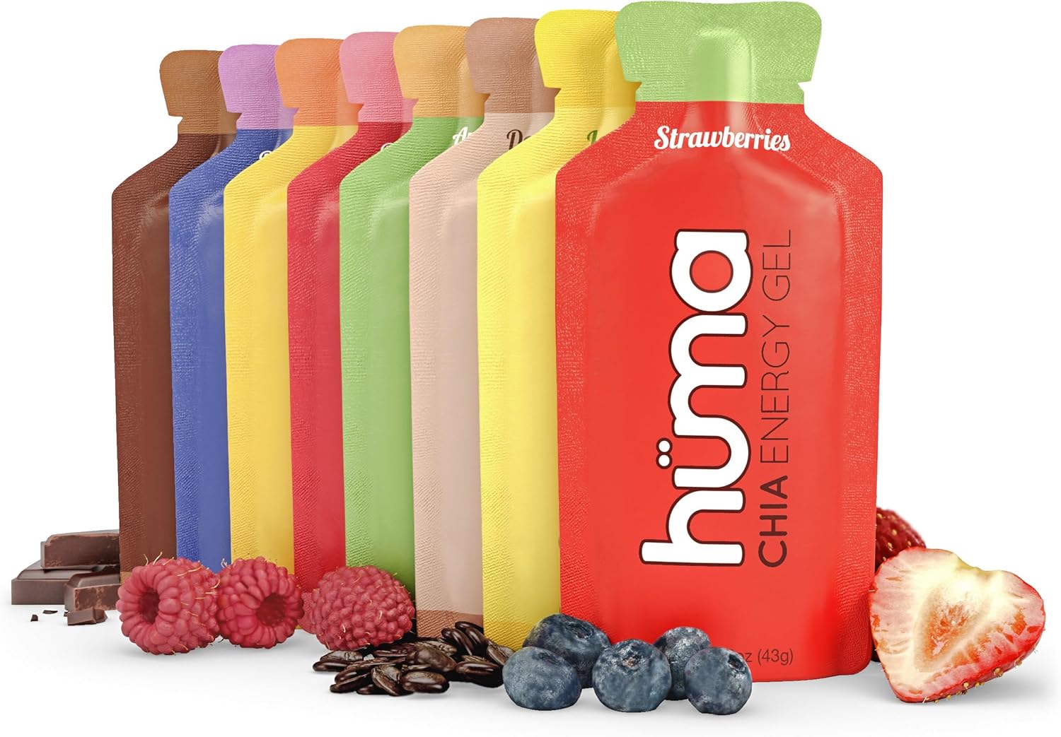 Huma Chia Energy Gel, Variety, 12 Gels | Real Food, Stomach Friendly Energy Gels