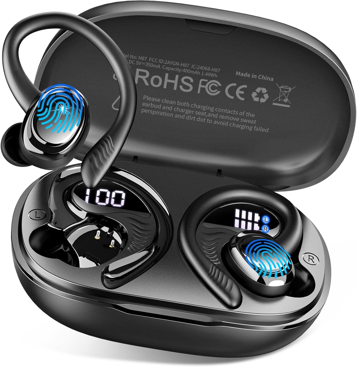 Hupoaf Wireless Earbuds Sport with Earhooks, 2026 Bluetooth 5.4 Headphones with 4 ENC Noise...