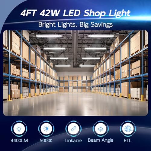 hykolity 2 Pack 4FT Linkable LED Shop Light for Garage, 4400lm, 4FT 42W Utility Light... image