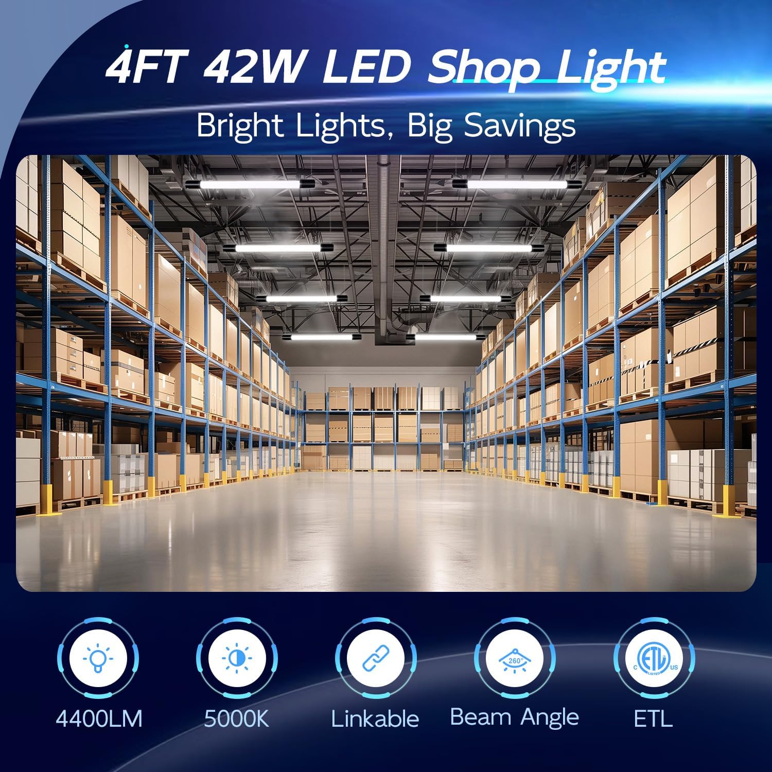 hykolity 4 Pack Linkable LED Shop Light, 4FT 42W [250W Equivalent], 4400lm, 5000K Daylight...