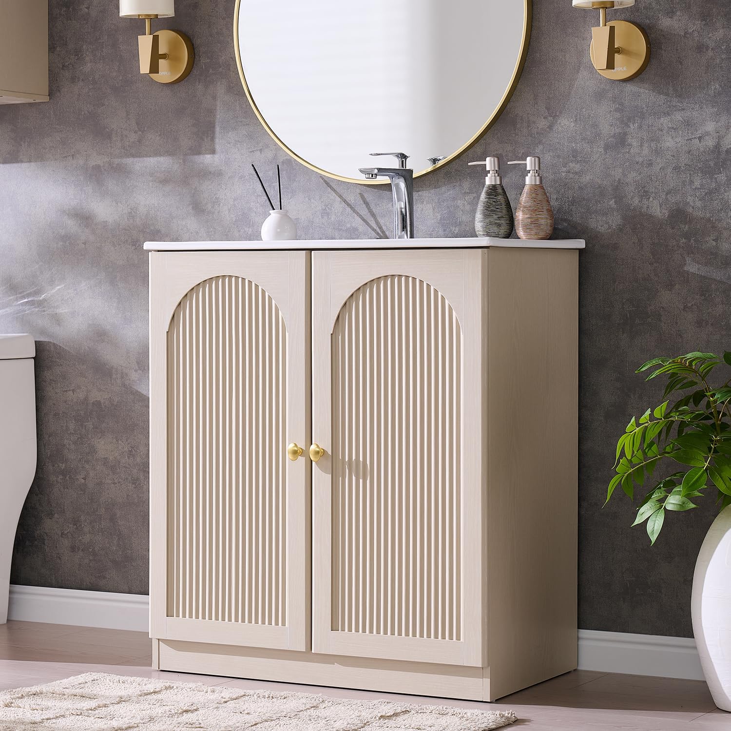 IFBUY 30 Inch Arched Bathroom Vanity with Sink, Modern Fluted Bathroom Vanity Cabinet with...