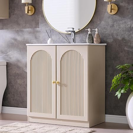 IFBUY 30 Inch Arched Bathroom Vanity with Sink, Modern Fluted Bathroom Vanity Cabinet with... image