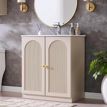 IFBUY 30 Inch Arched Bathroom Vanity with Sink, Modern Fluted Bathroom Vanity Cabinet with... image