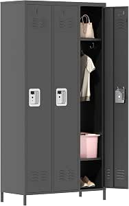 IKIMI Metal Locker 3 Doors Storage Lockers for Employee,72" Tall Locker with Shelves and...