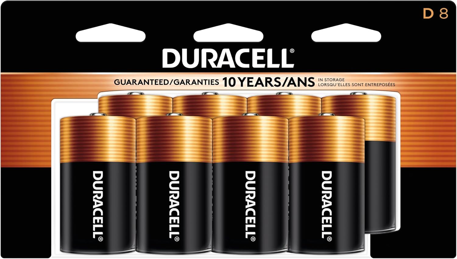 Duracell Coppertop D Batteries, 8 Count (Pack of 1), D Battery with Long-Lasting Power... image