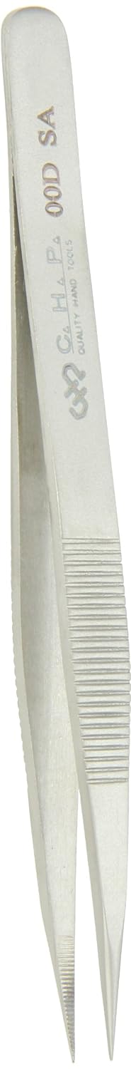 Hakko CHP 00D-SA Fine-Tip Tweezers, Straight, Serrated Fine-Point Tips, Non-Magnetic...