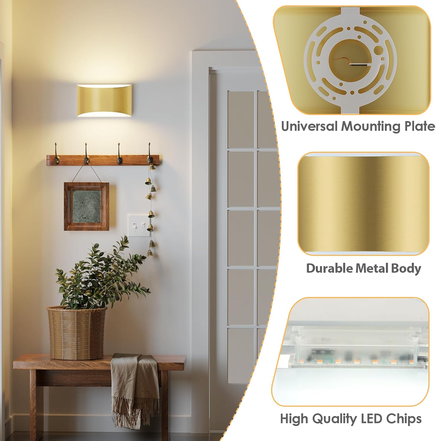 FOLKSMATE Modern LED Wall Sconces Set of 2, 3000K Warm White Up and Down Mount Light, Gold... image