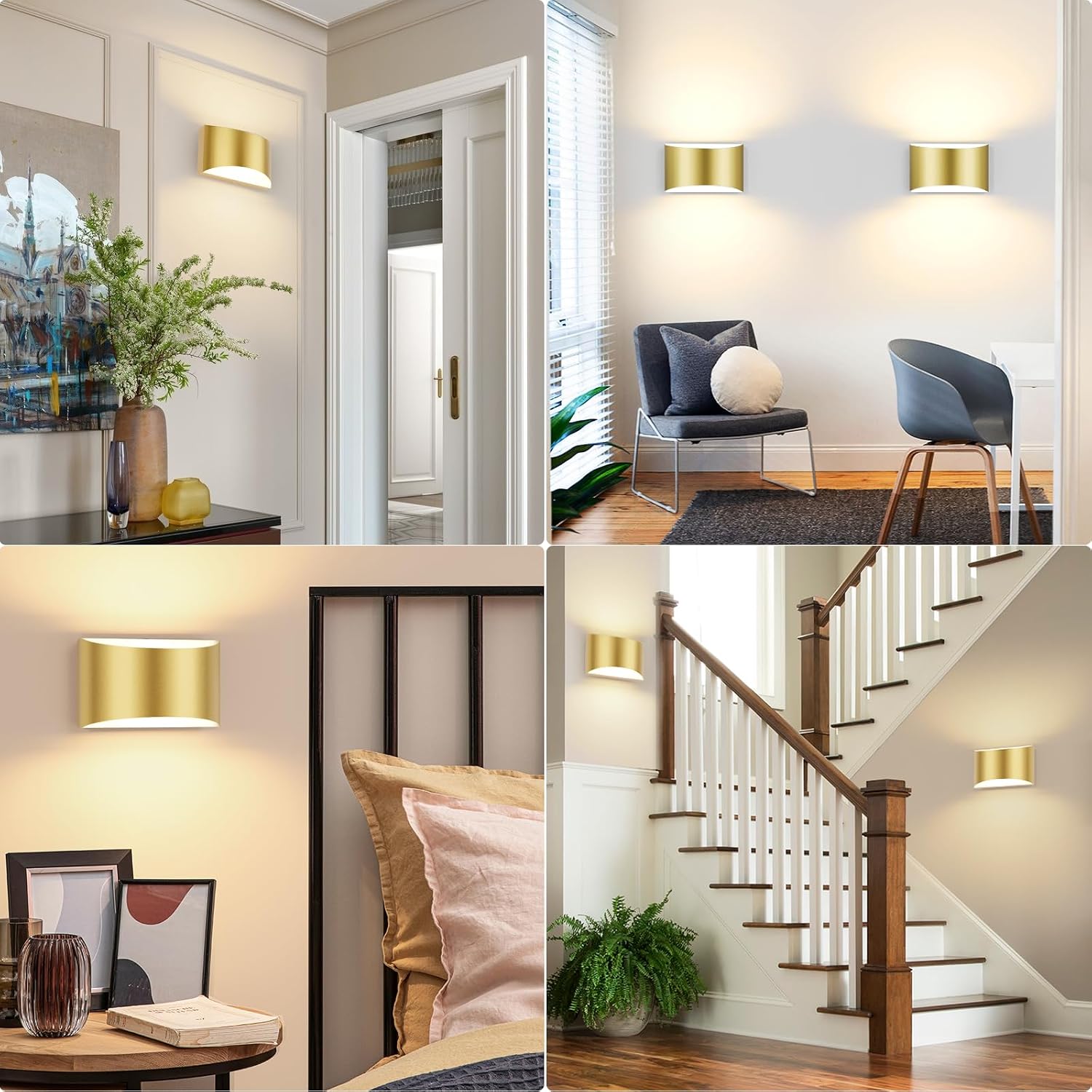 FOLKSMATE Modern LED Wall Sconces Set of 2, 3000K Warm White Up and Down Mount Light, Gold... image