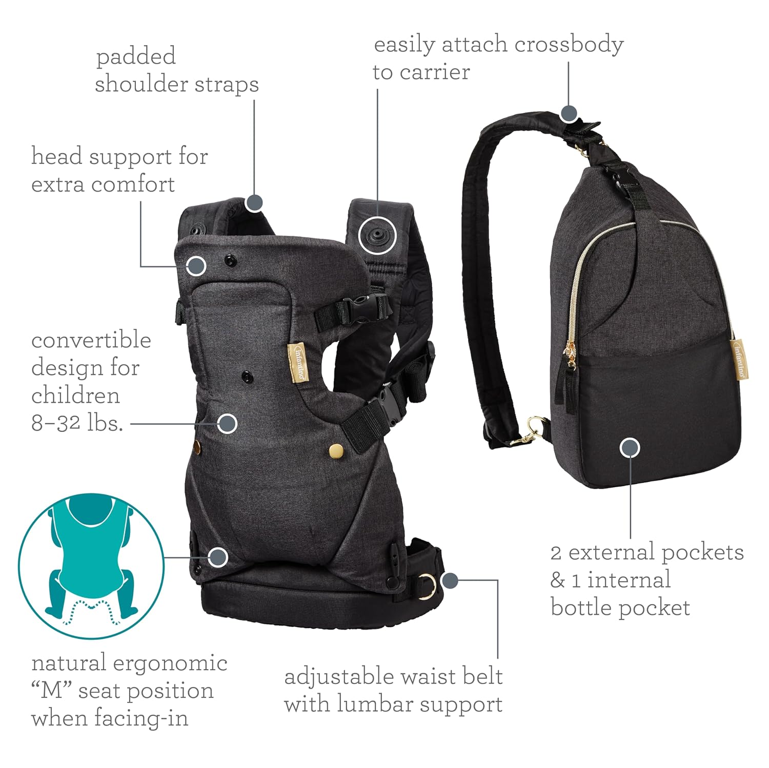 The Infantino Flip 4-in-1 Convertible Baby Carrier & Crossbody Diaper Bag - Grow-with-Me...