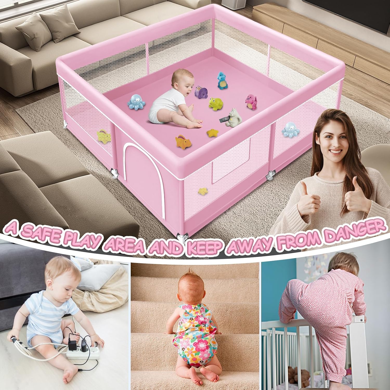 XVISHX Baby Playpen 50 x 50 Inch Play Pen Playards, Playpen for Babies and Toddlers, Baby... image