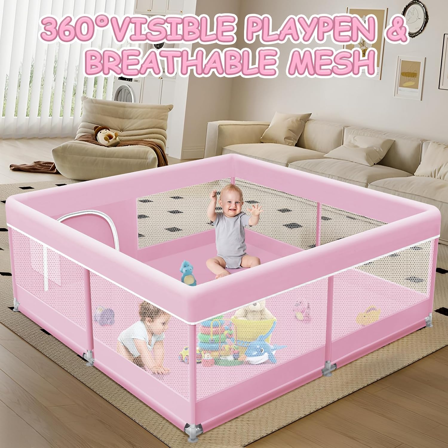 XVISHX Baby Playpen 50 x 50 Inch Play Pen Playards, Playpen for Babies and Toddlers, Baby... image