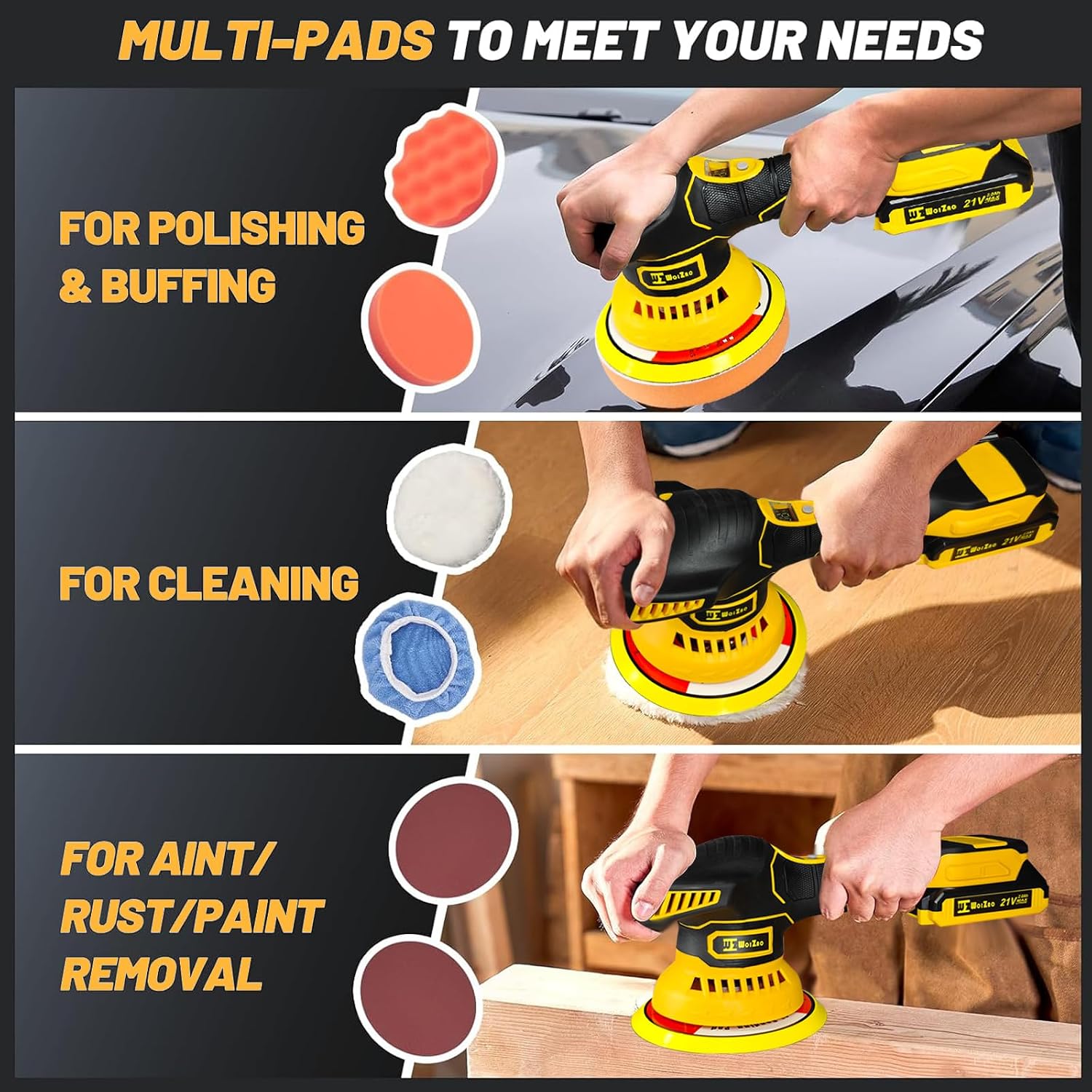 Cordless Car Buffer Polisher kit with 21V 2 X 2.0Ah Rechargeable Batteries,6 Inch Car buffer...