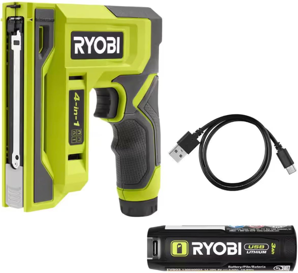 RYOBI USB Lithium 4-in-1 Stapler/Nailer Kit, Cordless with 3Ah Battery, 600+ Staples Per... image