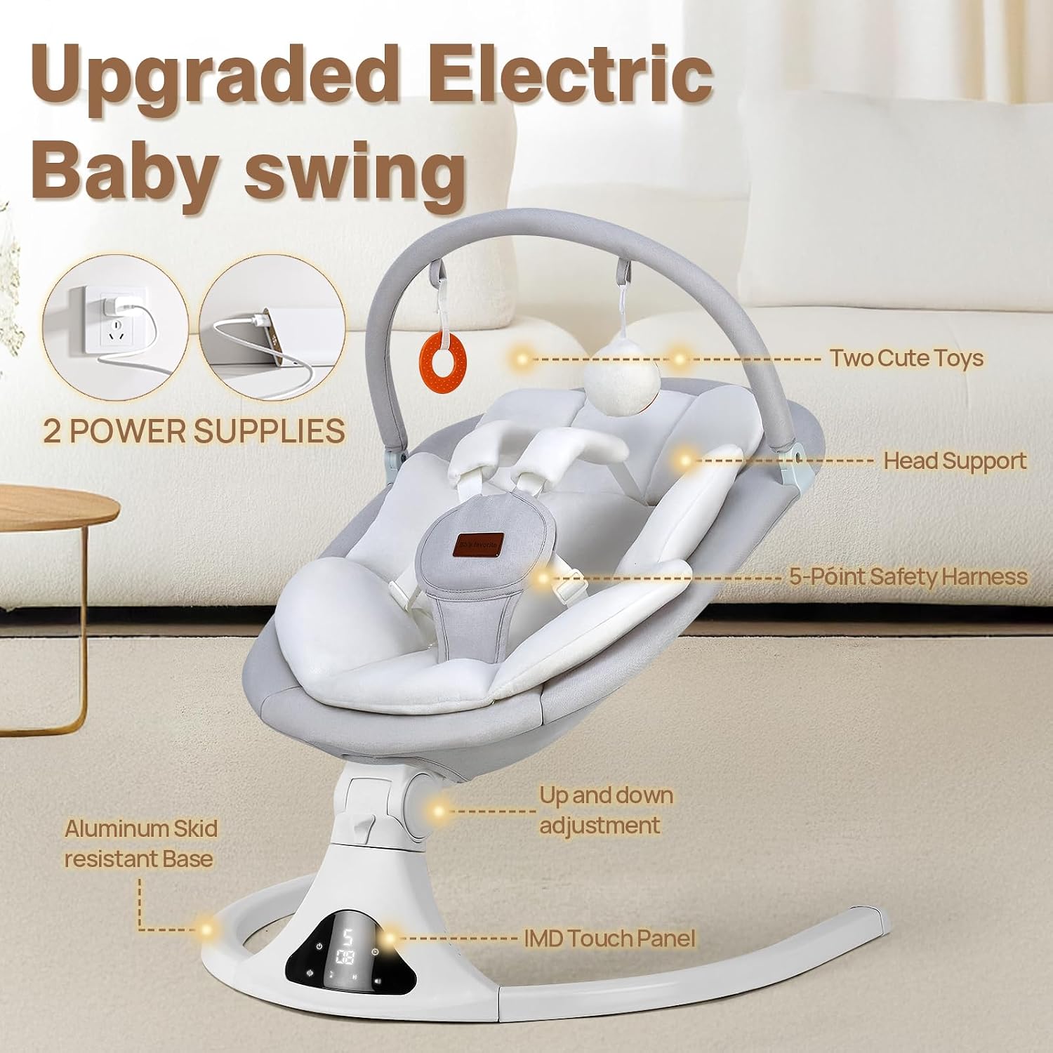 Baby Swings, Infant Swing with Remote Control, 5 Speed Adjustable, Machine Washable Seat... image