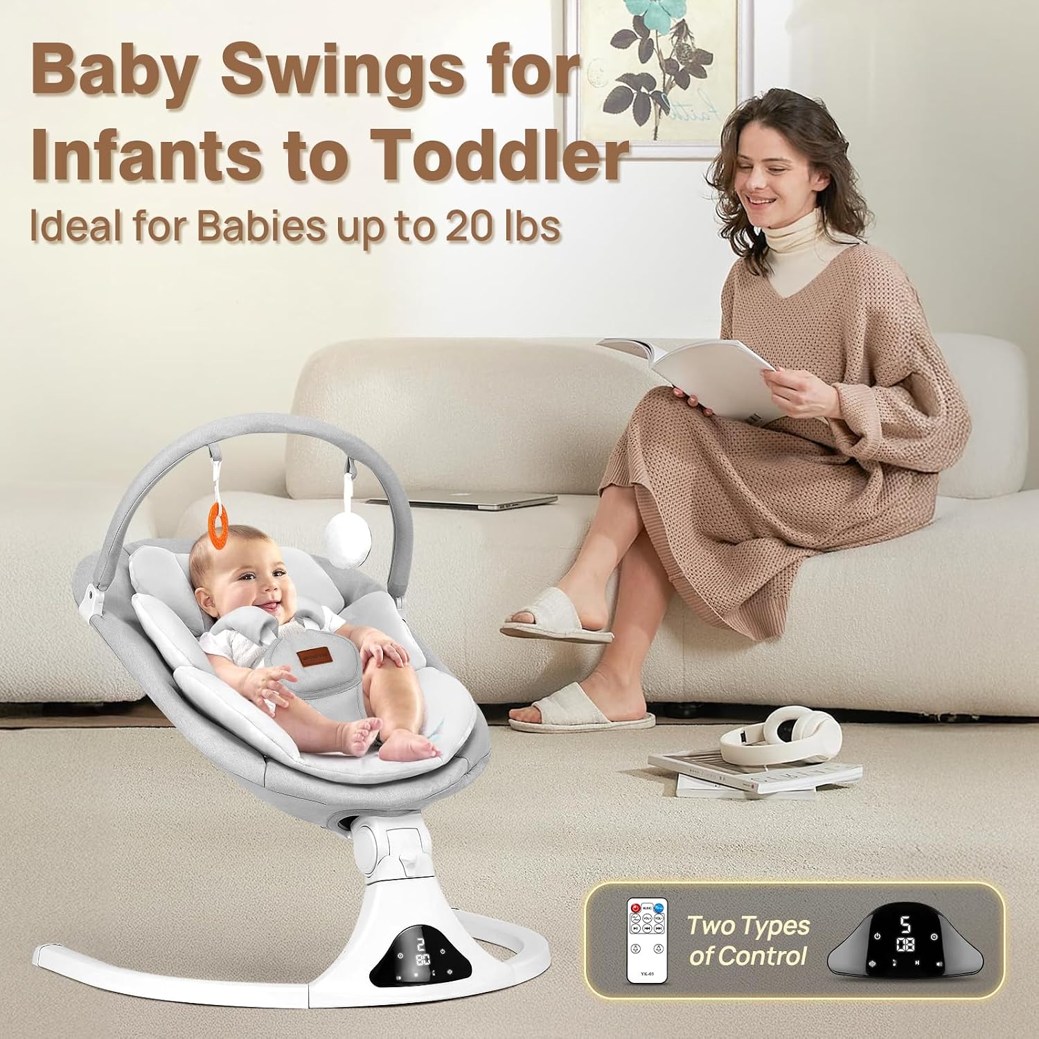 Baby Swings, Infant Swing with Remote Control, 5 Speed Adjustable, Machine Washable Seat...