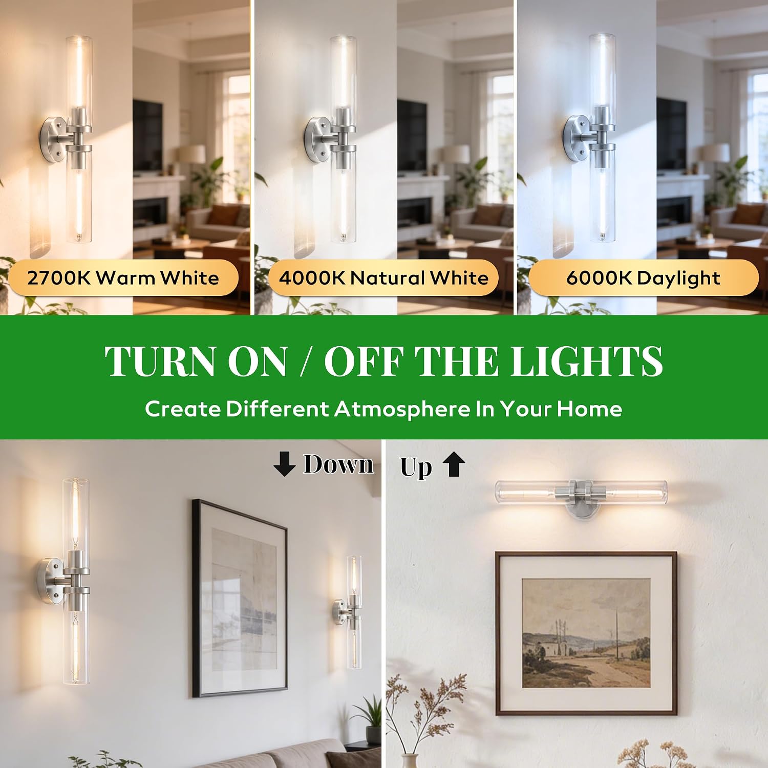 Wall Sconces 2-Pack, Hardwired Bathroom Light Fixtures, Modern Farmhouse Vanity Wall...