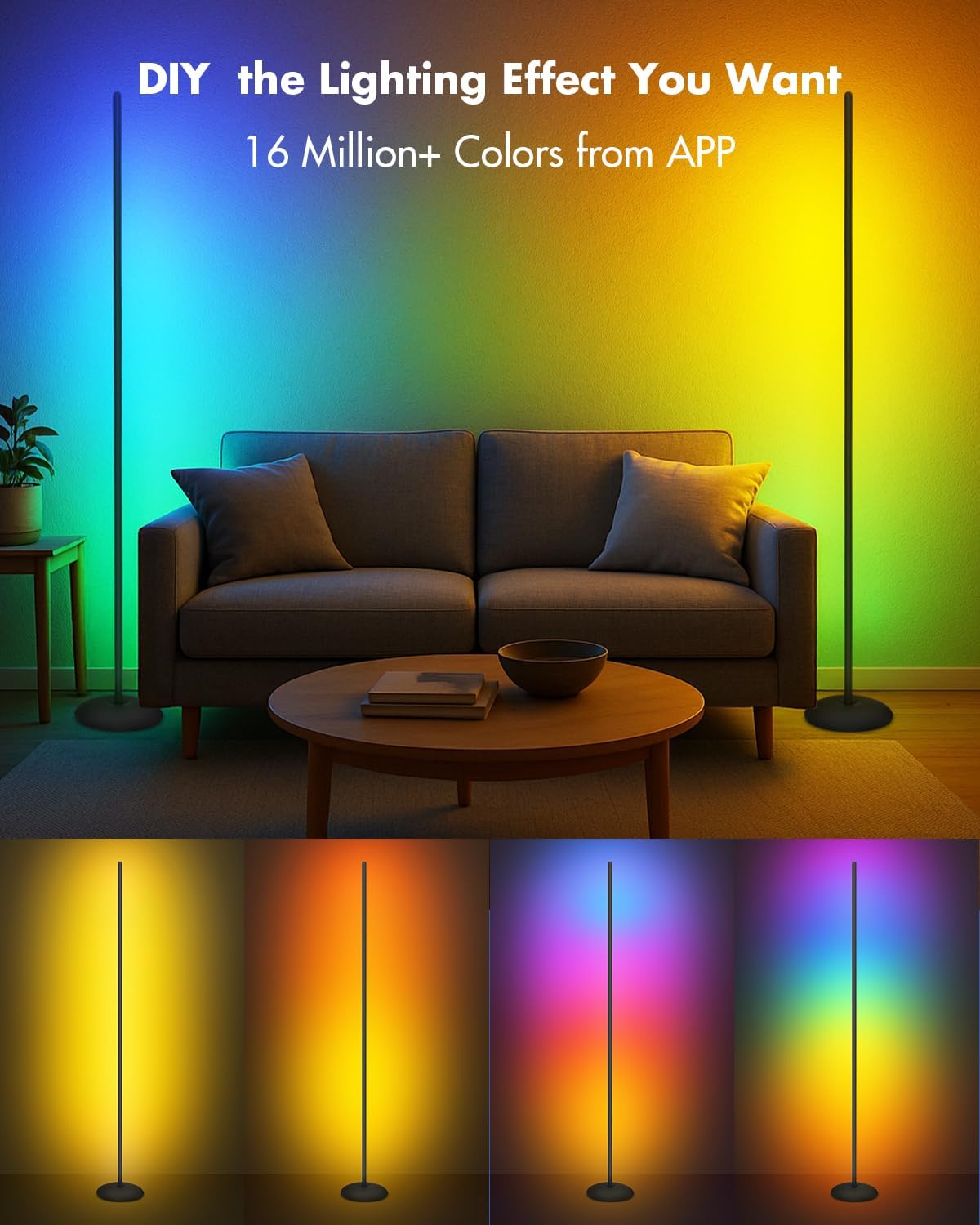 LED Corner Floor Lamp, RGB LED Corner Lamp with App & Remote, Smart Floor Lamp with 16...