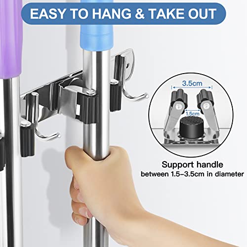 IMILLET 2 Broom Holder Wall Mounted, Stainless Steel Broom Mop Holder Self Adhesive Heavy... image