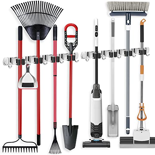 IMILLET 2 Broom Holder Wall Mounted, Stainless Steel Broom Mop Holder Self Adhesive Heavy... image