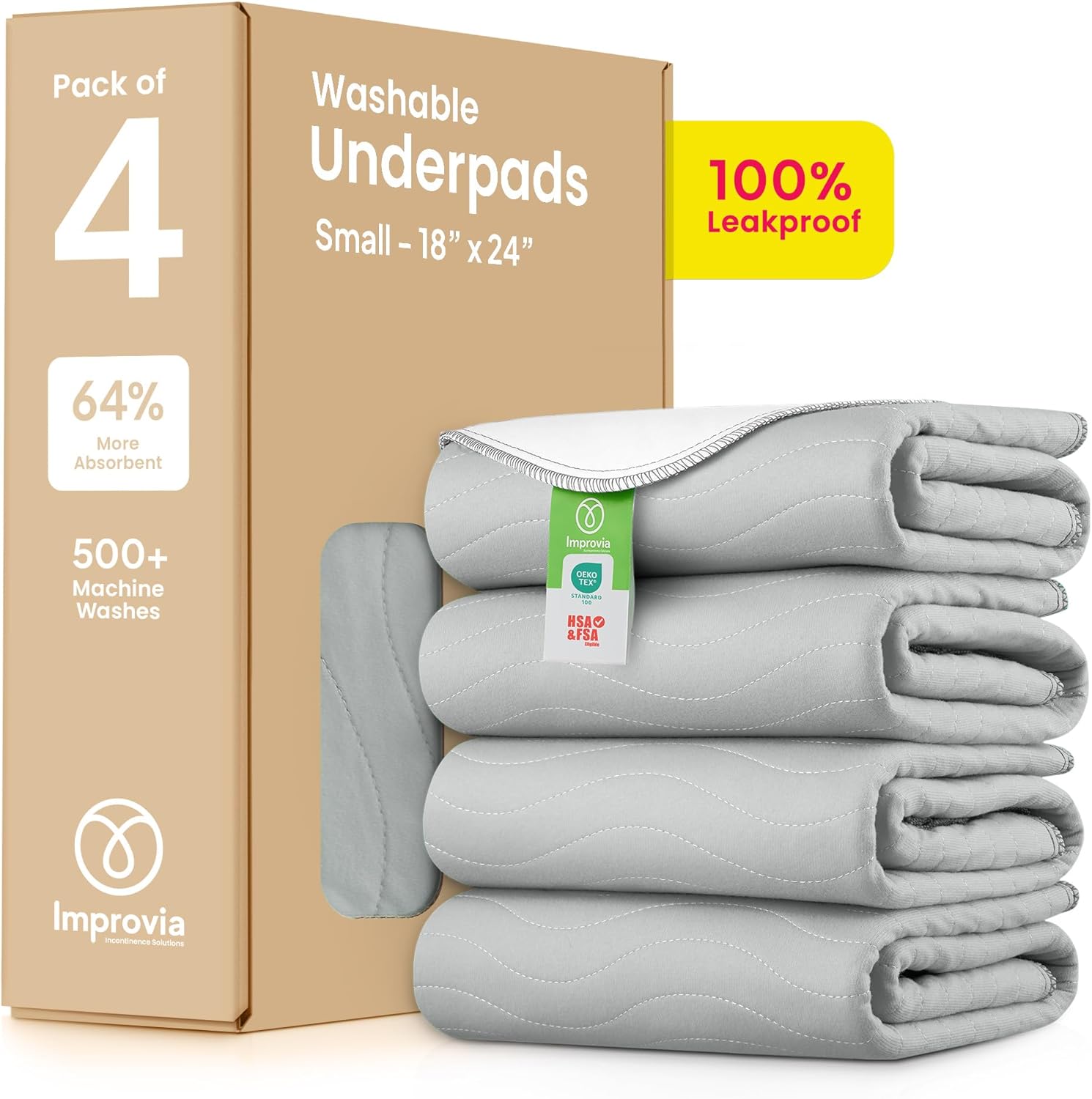 IMPROVIA® Washable Underpads, Heavy Absorbency Reusable Incontinence Pads for Kids, Adults...