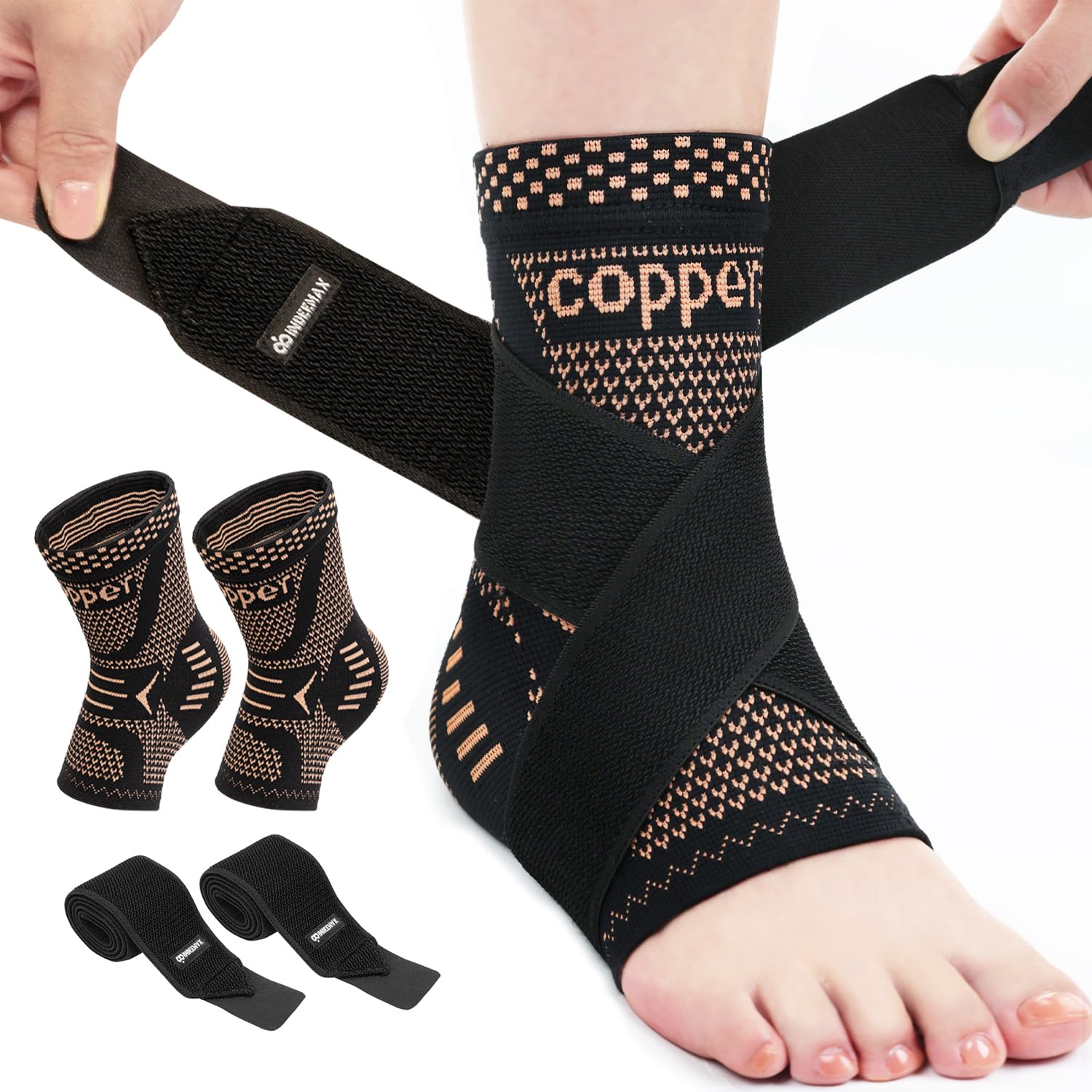INDEEMAX Ankle Brace for Women & Men, Ankle Compression Sleeve Support Copper Infused Ankle...