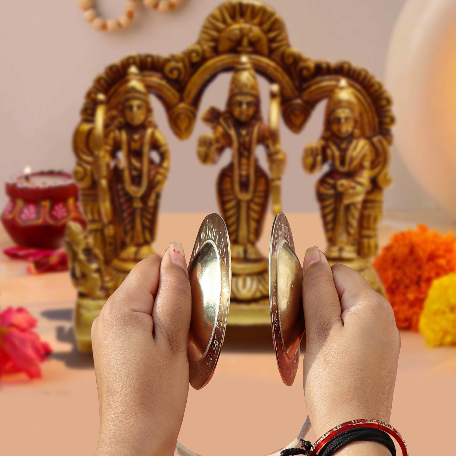 Indian Traditional Brass Manjeera | Manjira Musical Instruments Music Pooja | Puja Hand... image