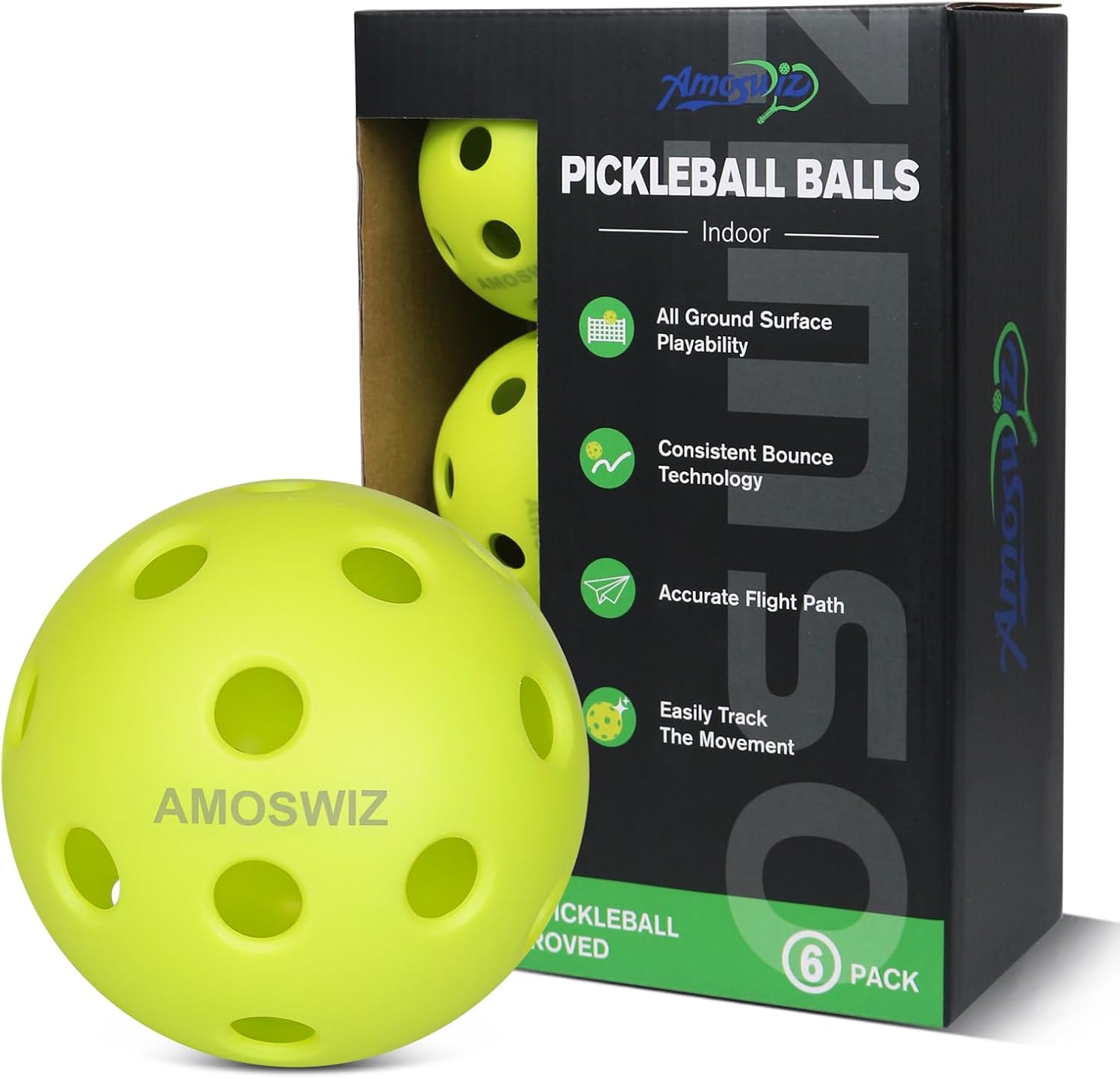 Indoor Pickleball Balls, 6/12 Pack of 26 Holes Pickleballs, USAPA Approved Indoor...