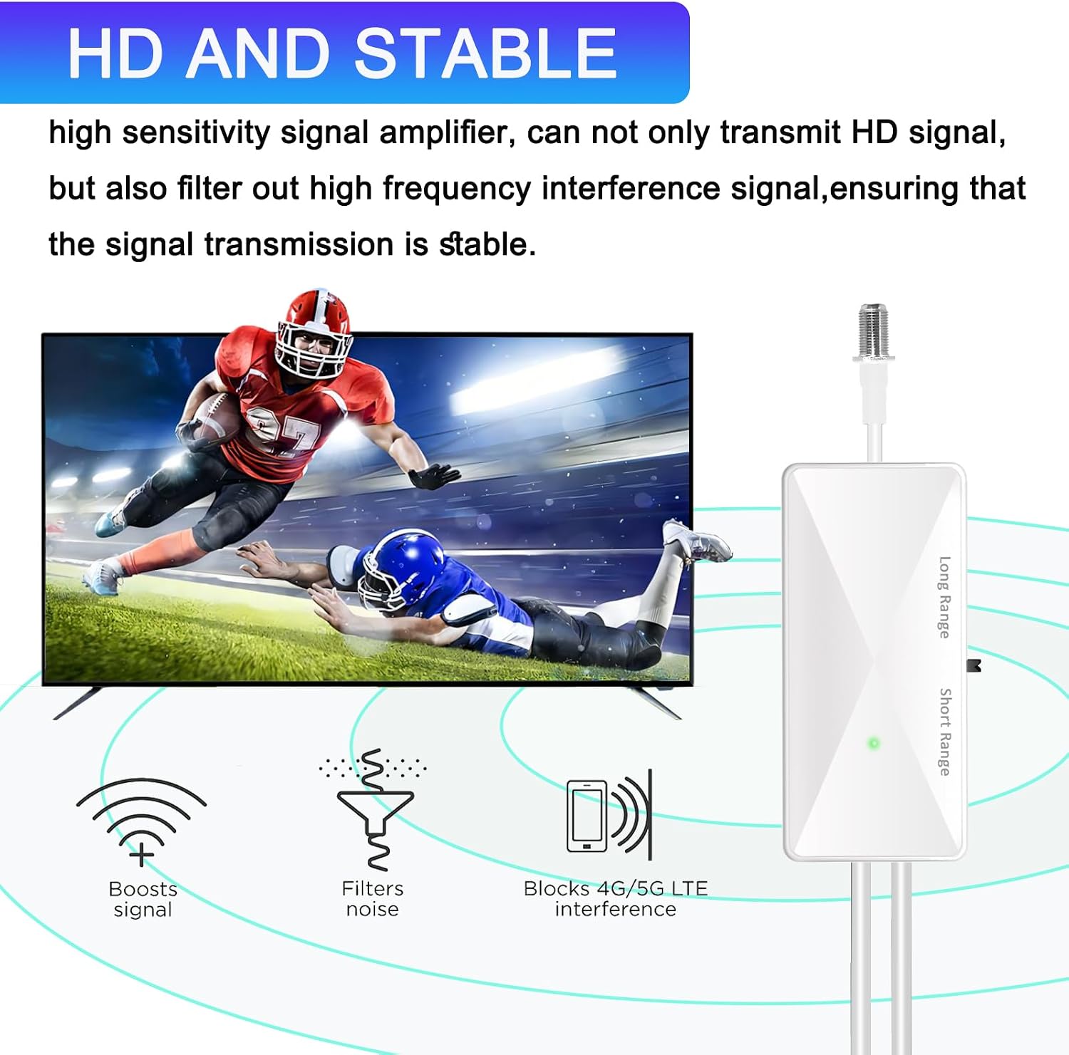 Indoor TV Antenna Amplifier, Digital Antenna Signal Booster, 25dB High Gain Powerful... image