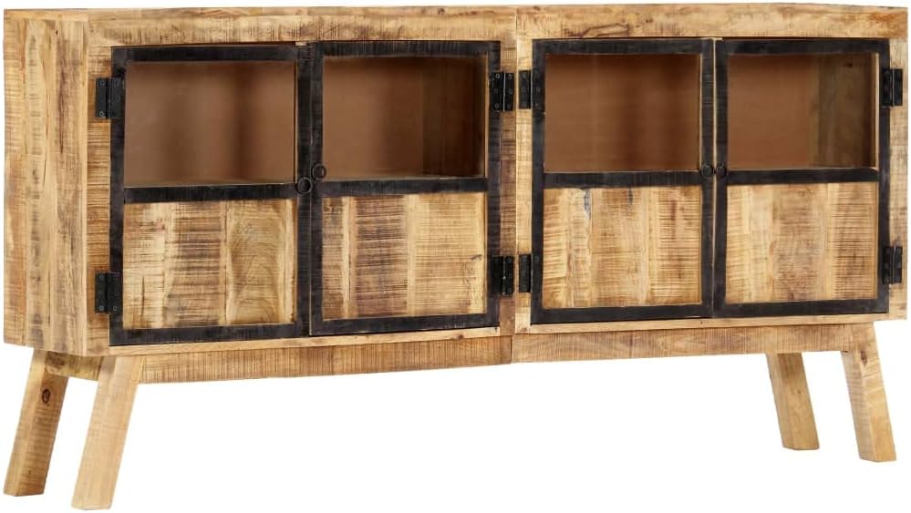 Industrial Sideboard Cabinet, Solid Rough Mango Wood Storage Credenza with 2 Doors, Large 63...
