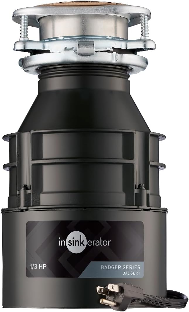 InSinkErator Badger 1 Garbage Disposal with Power Cord, Badger Series 1/3 HP Continuous Feed...
