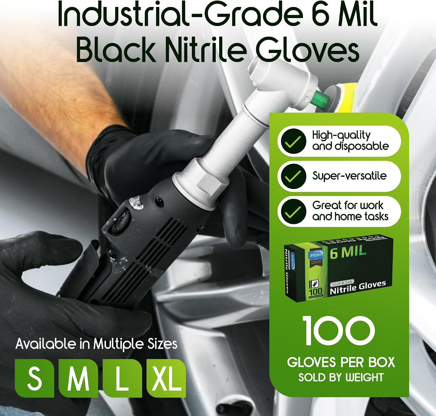Inspire Black Nitrile Gloves HEAVY DUTY 6 Mil Nitrile Chemical Resistant Medical Cooking... image