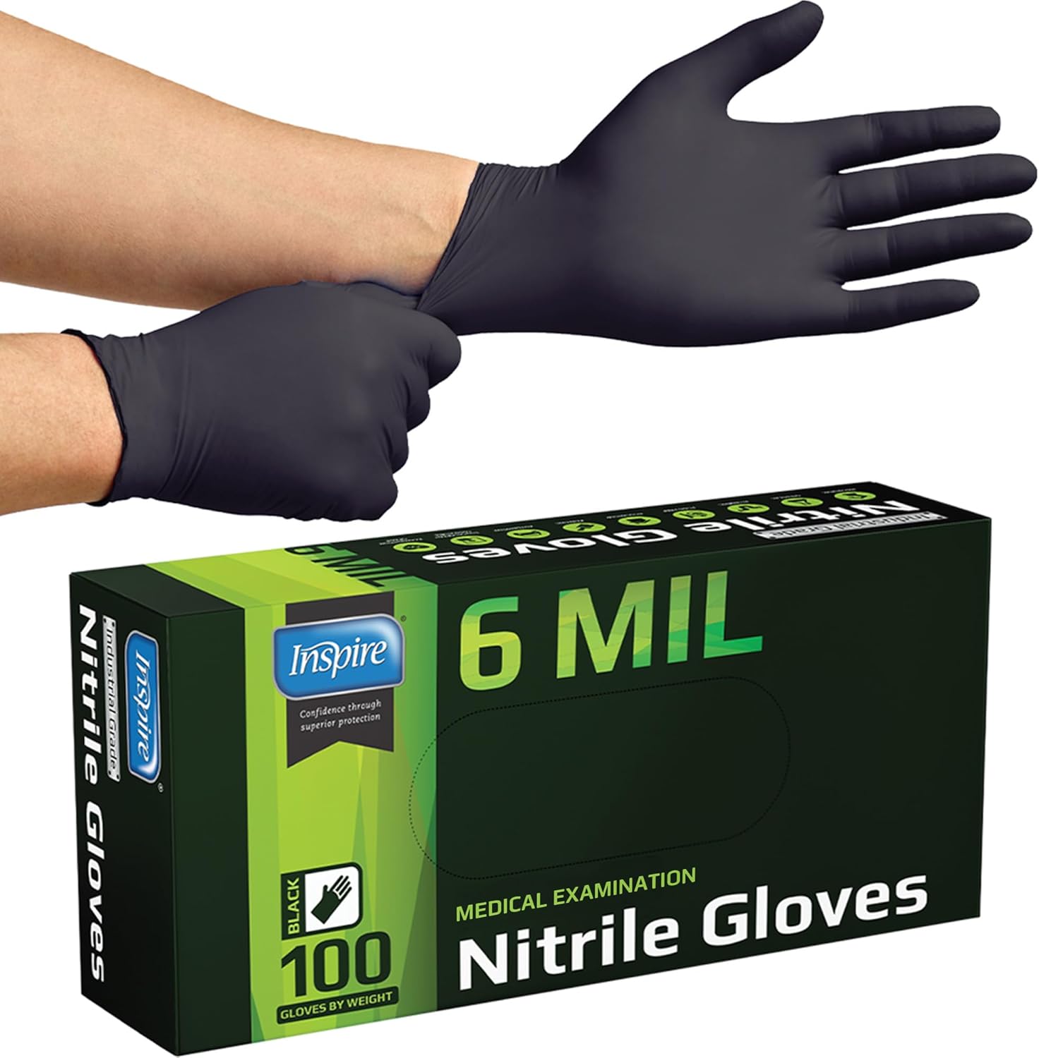 Inspire Black Nitrile Gloves HEAVY DUTY 6 Mil Nitrile Chemical Resistant Medical Cooking...