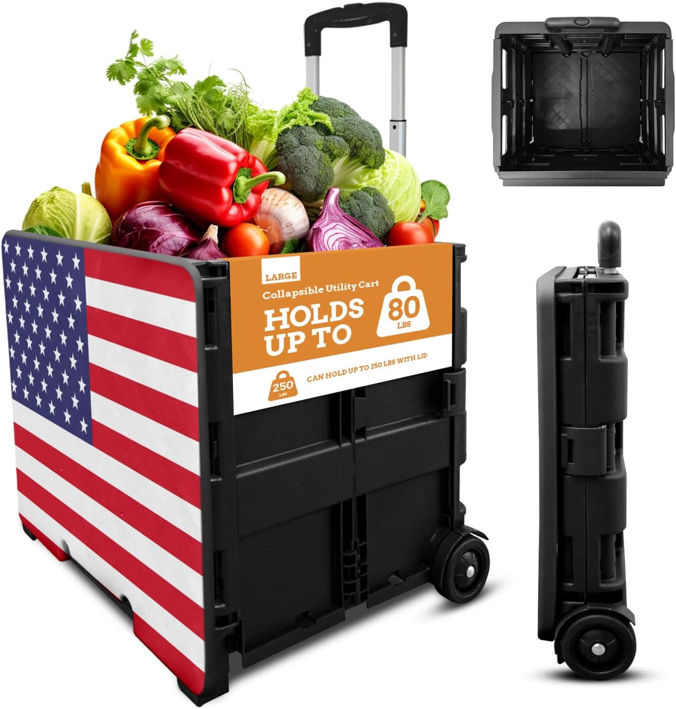 Inspired Living Collapsible Ultra-Slim Pack-N-Roll,2 Wheel Utility Cart w/Lid Used as Seat...