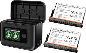 Insta 360 X5 Batteries (2 Packs) with Fast Charge Hub Dual Fast Charging Case w/LCD Display...
