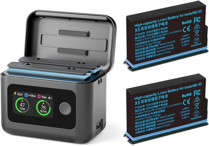 Insta 360 X5 Battery with 27W Fast Charge Hub, 2 Pack 2800mAh Rechargeable Batteries &...