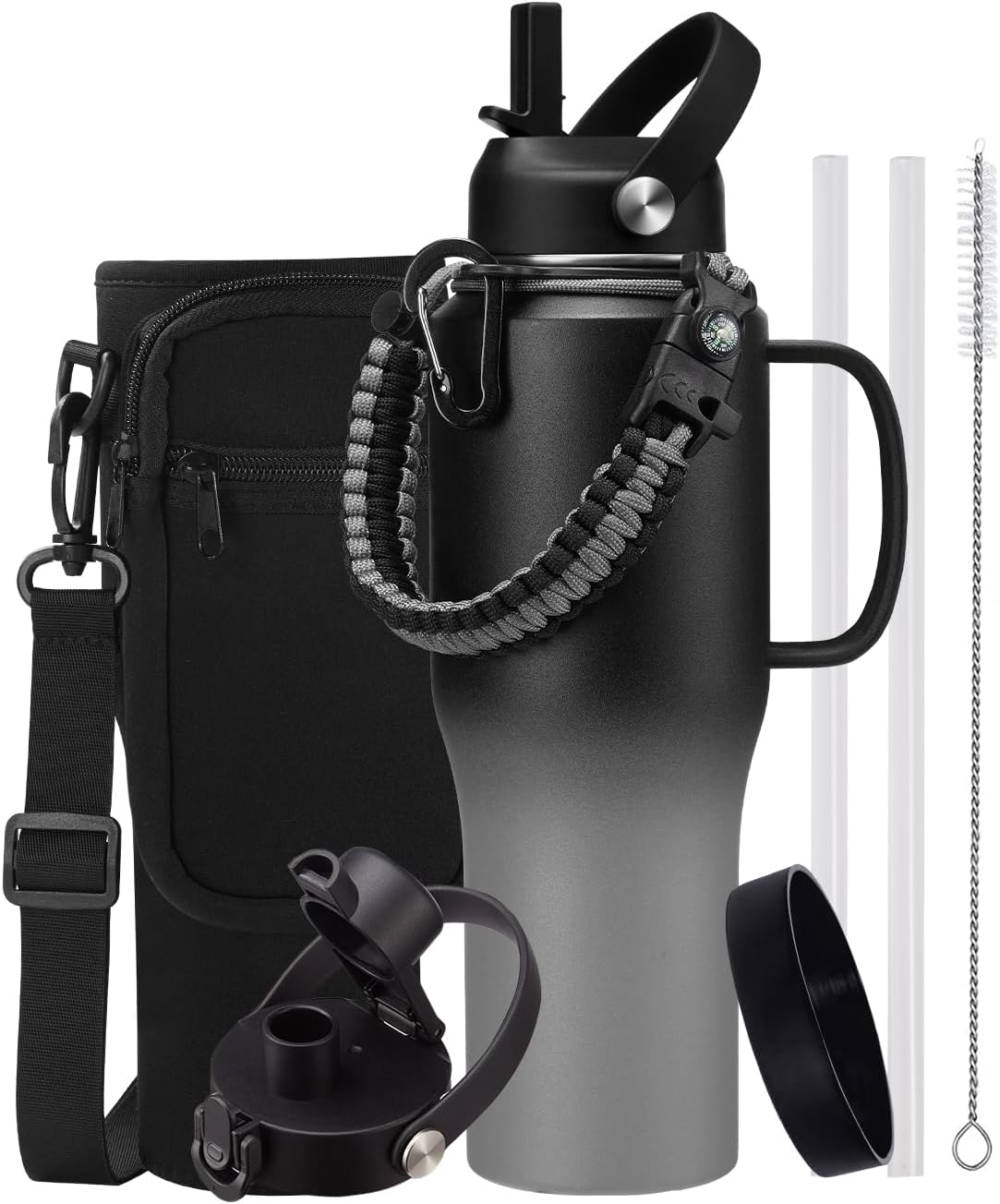 Insulated Water Bottle 32 oz Tumbler with Handle and Straw - Stainless Steel Water Bottle...