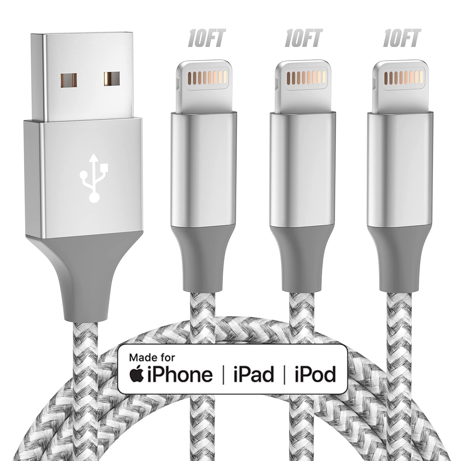 iPhone Charger 3pack 10FT Apple MFi Certified Long Lightning Cable Fast Charging High Speed... image