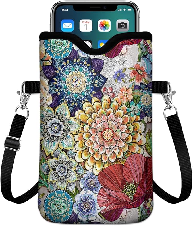IRADA Neoprene Cell Phone Sleeve Pouch Case Bag with Crossbody Strap Neck Lanyard for Women...
