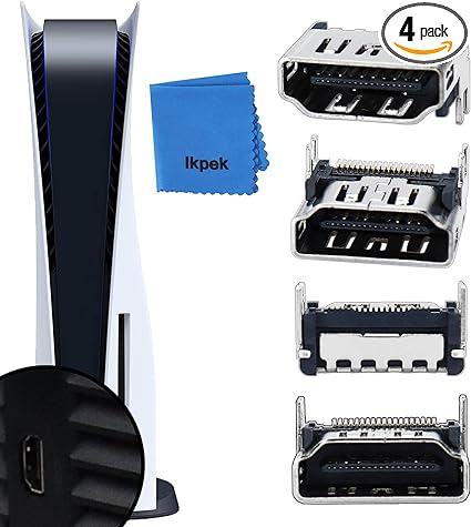 IRIDESCENT 4Pcs HDMI Port Replacement for PlayStation 5, HDMI Display Socket Connector Jack...