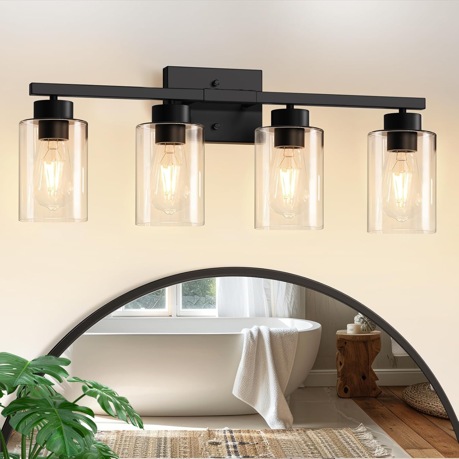 IZORRO Modern Bathroom Light Fixtures, 4 Light Black Vanity Lights, Bathroom Lighting...