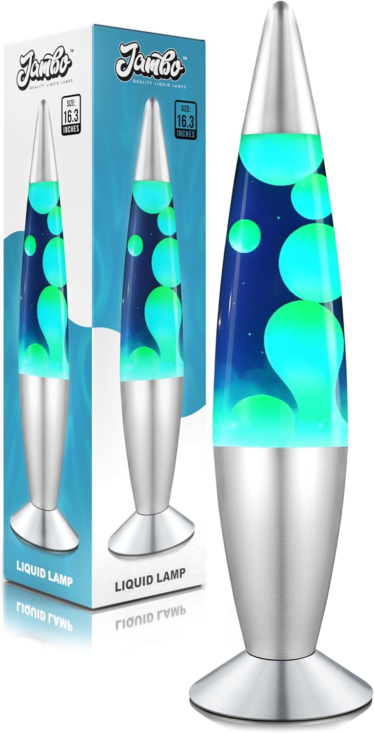 JAMBO 16" Beautiful Lamp- Blue with Yellow/Green Wax, Relaxing Liquid Light, Night Light...