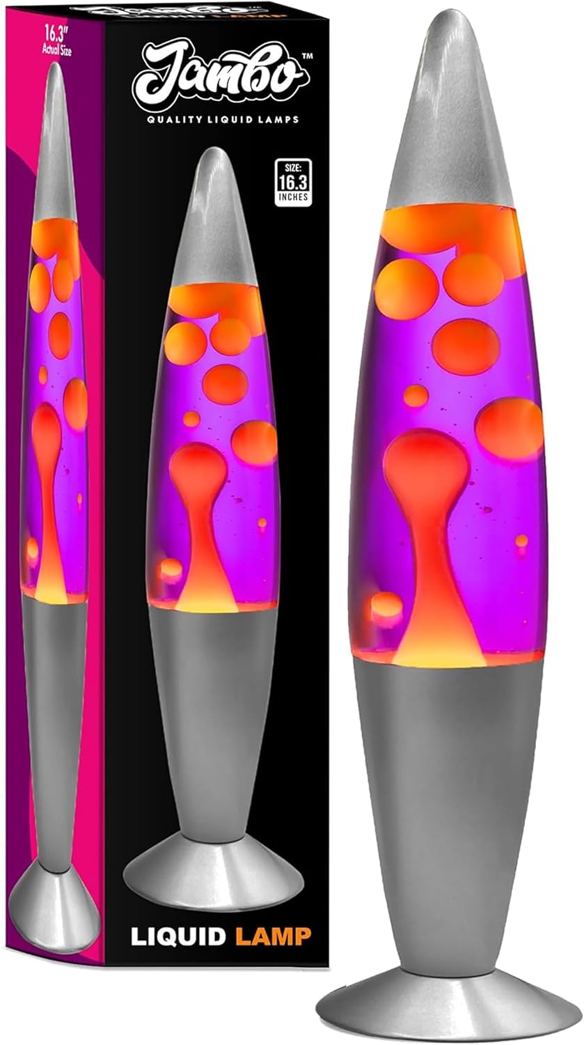 JAMBO 16" Beautiful Lamp- Purple with Yellow/Orange Wax, Relaxing Liquid Light, Night Light...