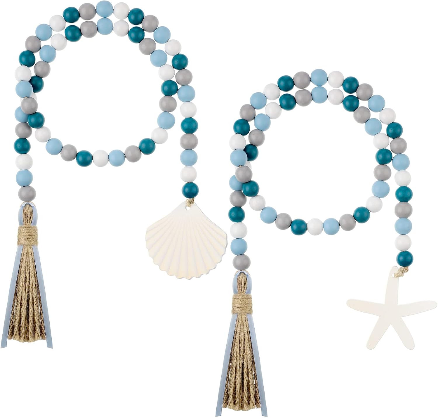 Janinka 2 Pcs Farmhouse Seashell Bead Garland with Tassels Decorative Beads Decor Nautical...