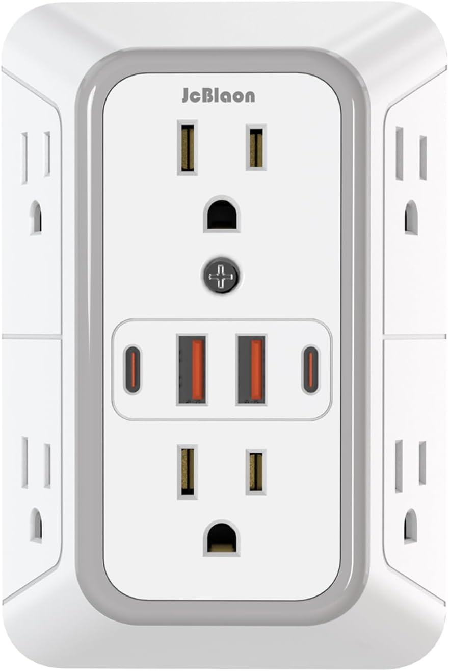 JcBlaon Outlet Extender Surge Protector - 6 Outlet Splitter with 4 USB Ports (2 USB C)...
