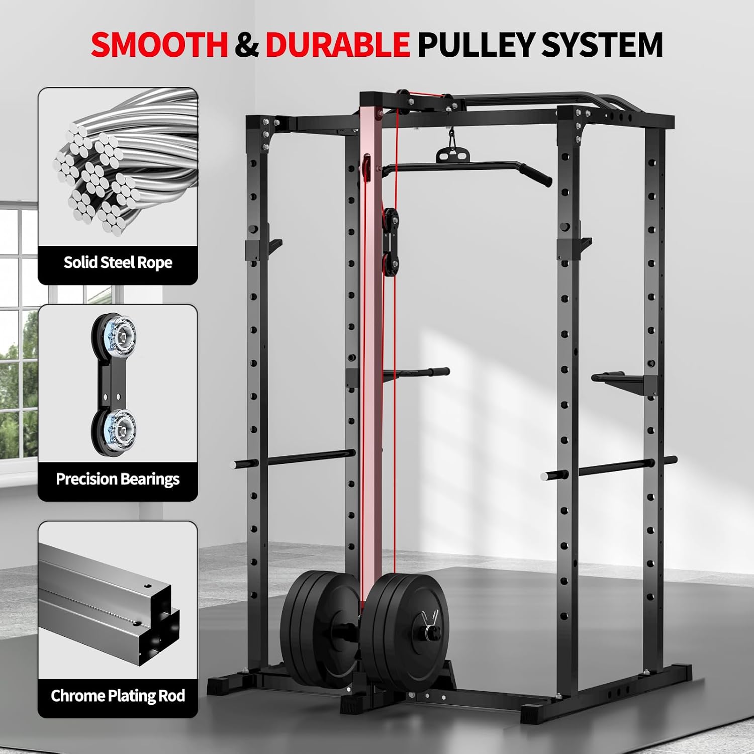 JEEKEE Power Rack with LAT Pulldown, 2000LBS Power Cage with Cable System, Multi-Function... image